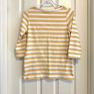Yellow stripe boatneck T shirt with 3/4 sleeves